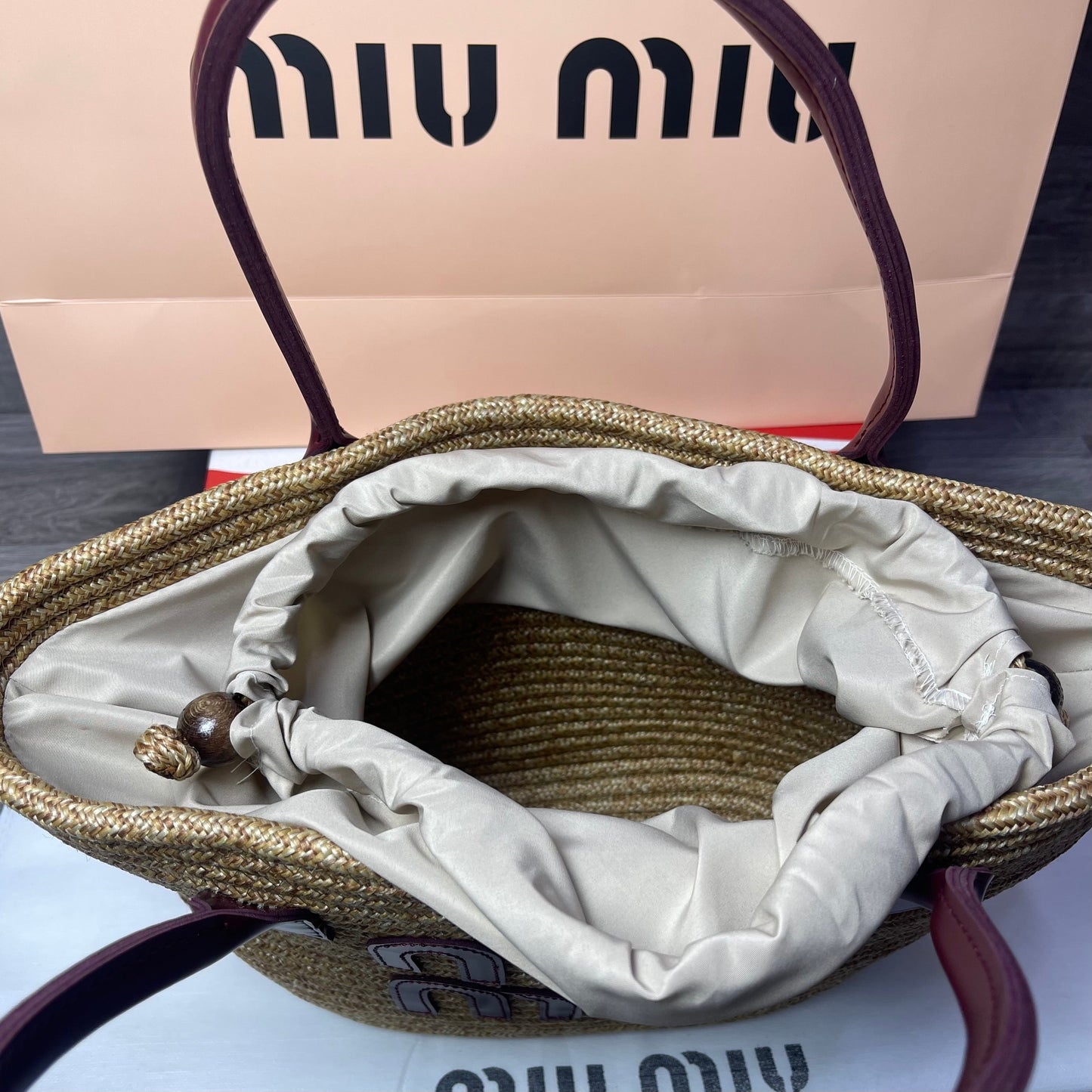 Miu Miu Woven Straw Bordeux 2025