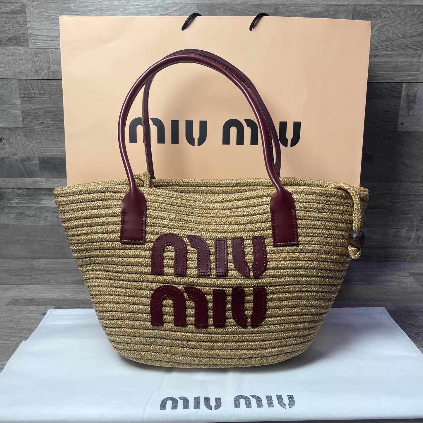 Miu Miu Woven Straw Bordeux 2025