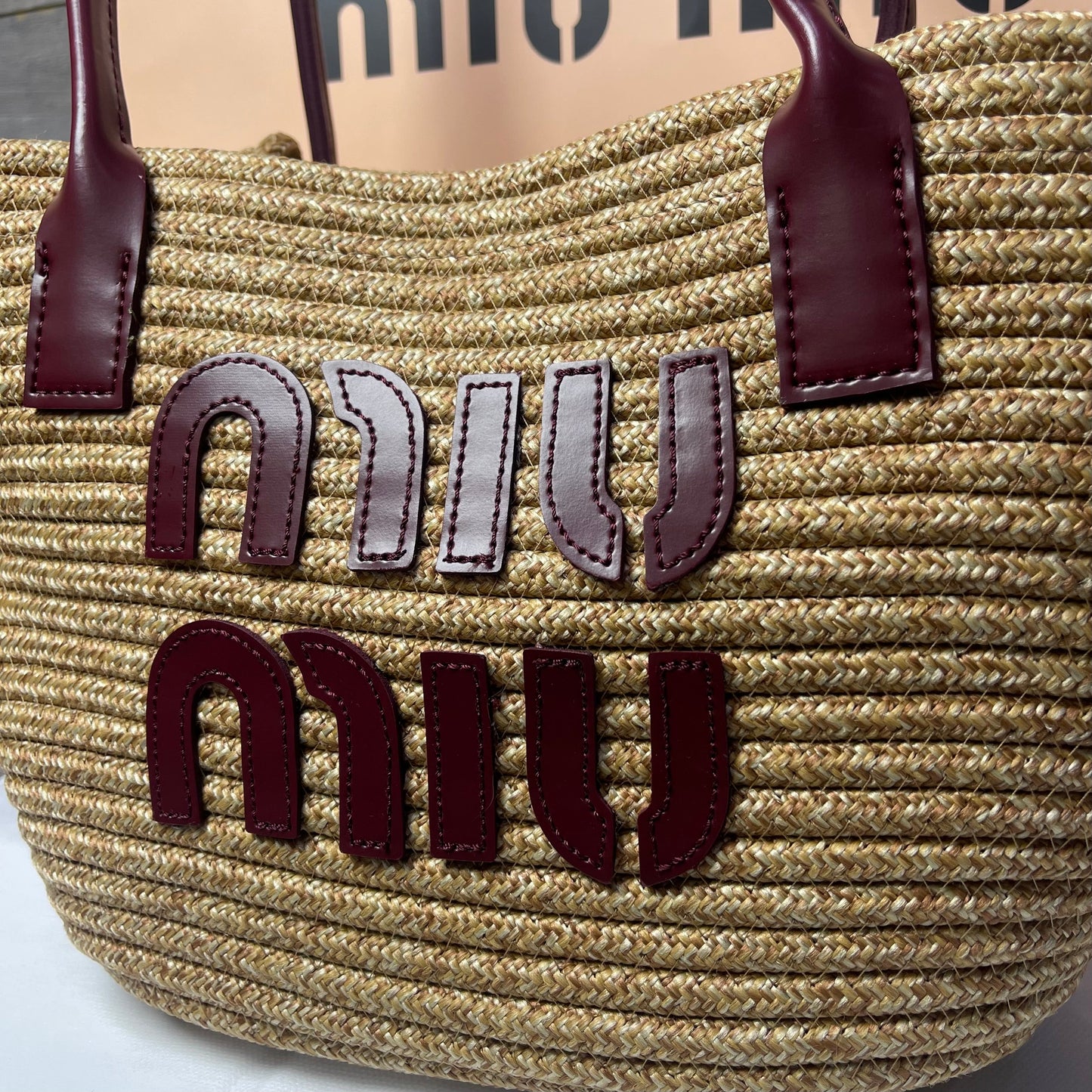 Miu Miu Woven Straw Bordeux 2025